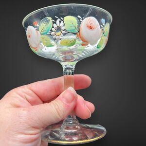 4pc Set Vtg Pink Desert Rose Hand Painted Champagne Sherbet Glasses Cottage Femi